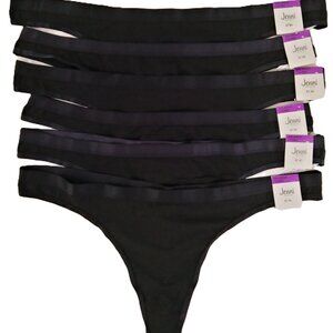 Jenni Women's Thong Underwear 6 Pairs 2XL Classic Black Cheeky Satin Trim